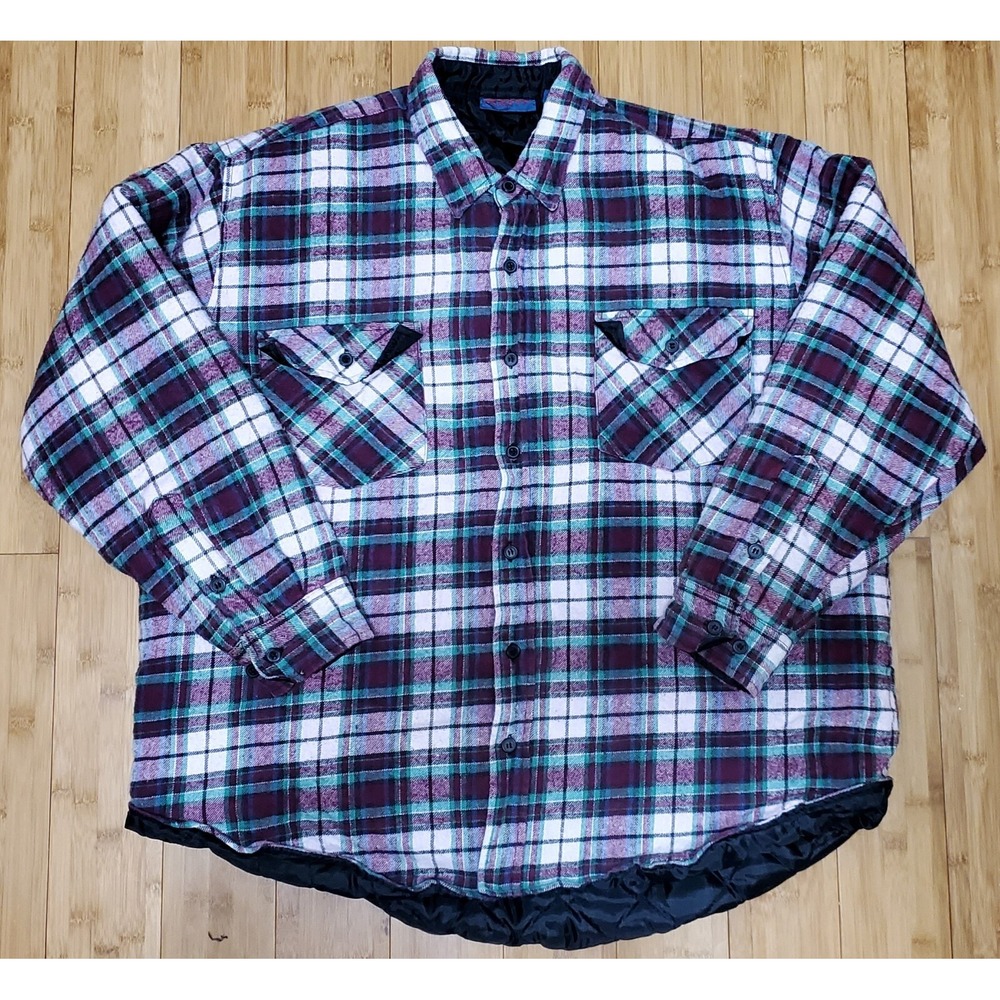 VTG Dakota Tartan Plaid Quilt Lined Flannel Shirt Jacket Mens Sz XL Insulated